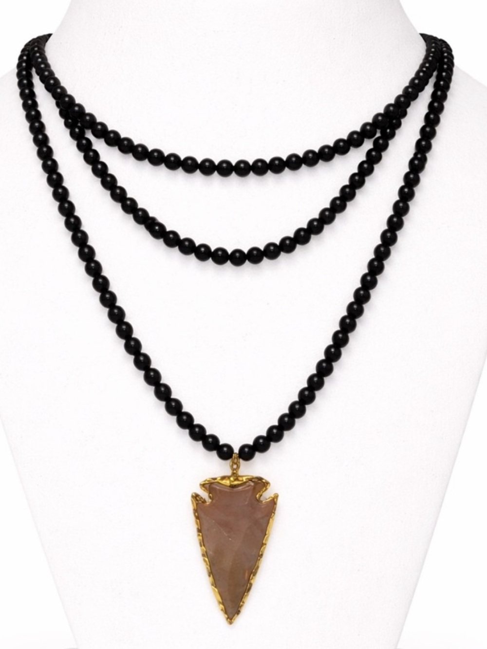 Glass and stone arrowhead beaded necklace